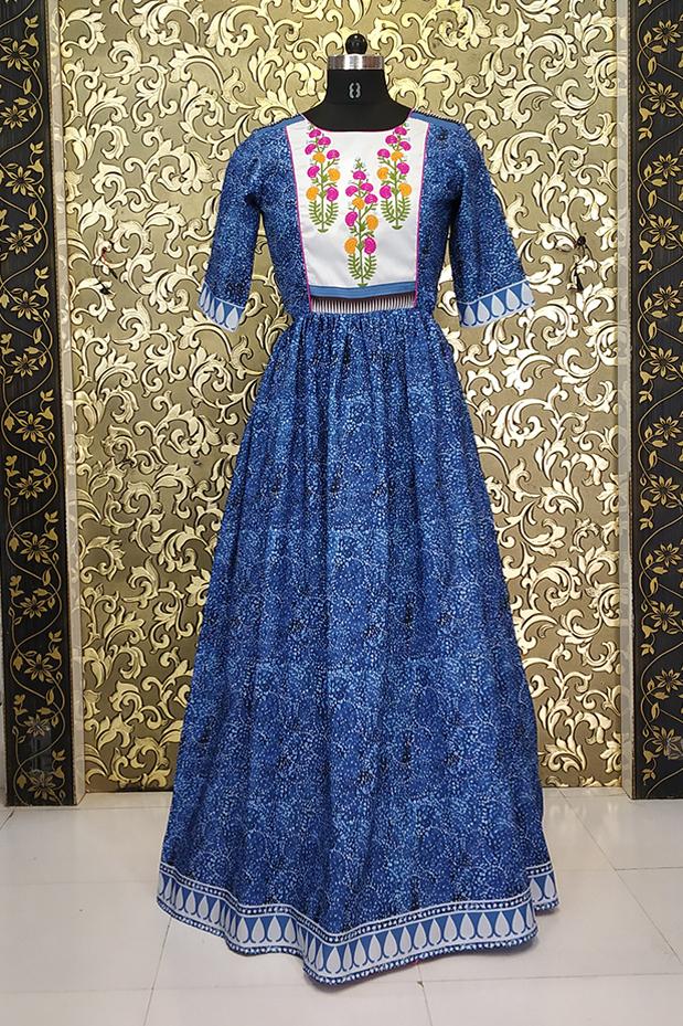 Blue Designer Long Dress With Dupatta With Heavy Work Embroidered Work,  Anarkali at Rs 1250/piece in Surat
